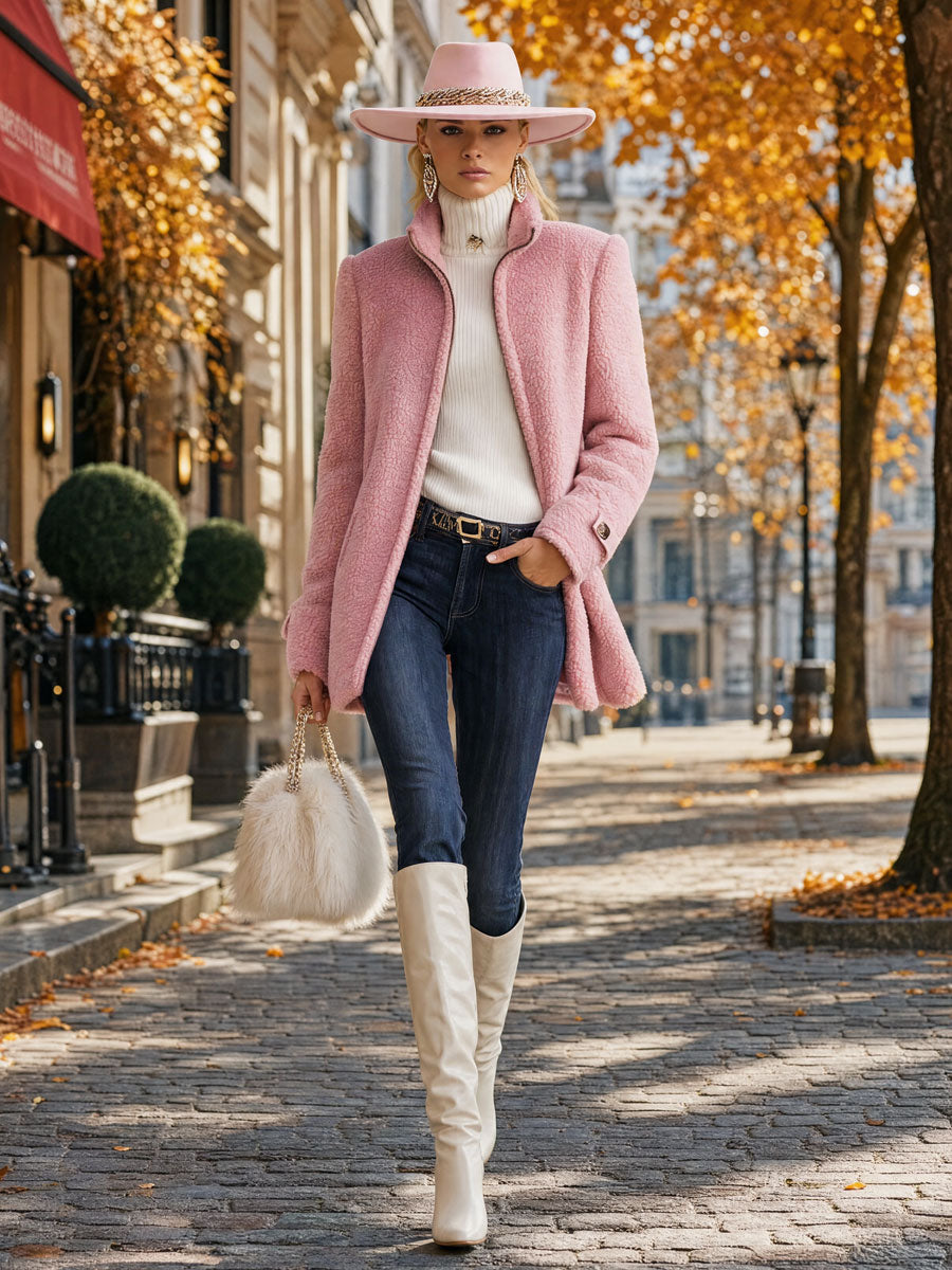 Chaqueta polar rosa vintage con cremallera
