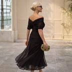 Micaela | Vestido largo de gasa con hombros descubiertos