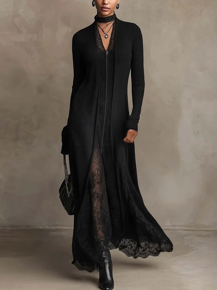 Fosca | Vestido largo elegante de punto con encaje