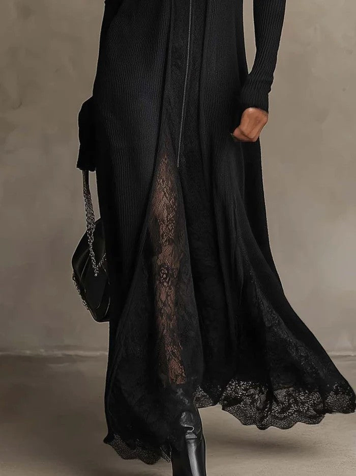 Fosca | Vestido largo elegante de punto con encaje