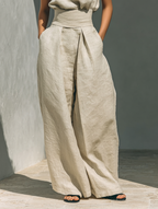 Maria - Conjunto minimalista de camiseta y pantalón ancho de algodón y lino para mujer