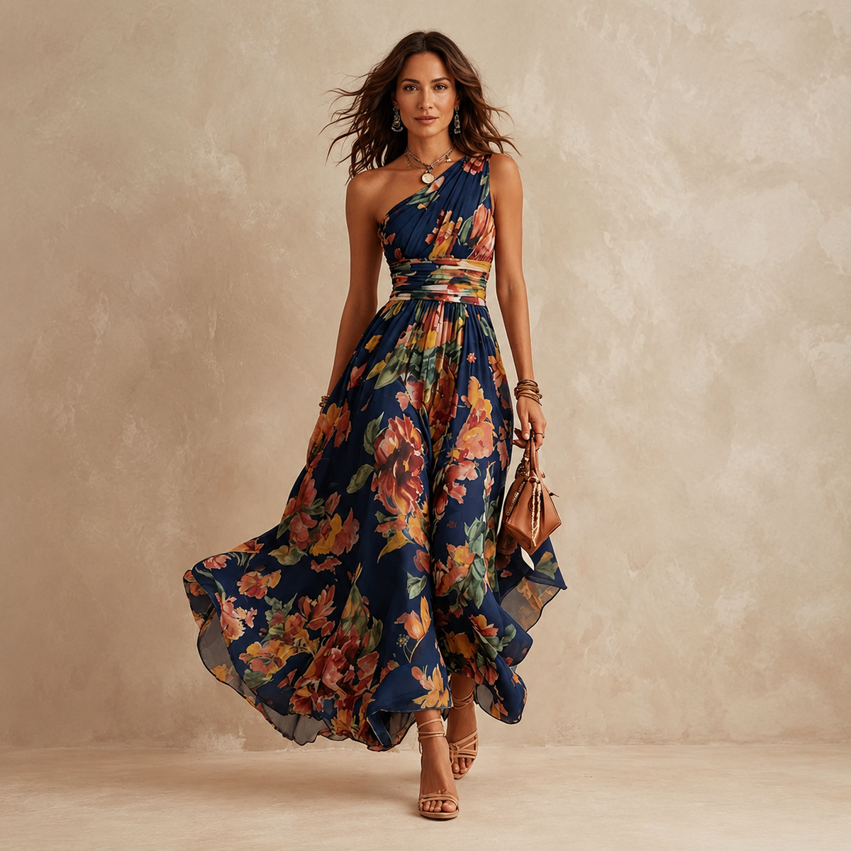 Celeste | Vestido largo floral de un hombro