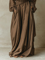 Vestido Maxi Marrón Suelto con Capucha Estilo Algodón Lino
