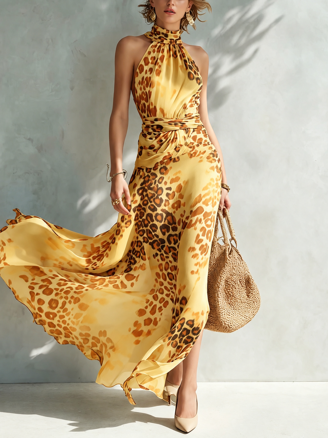 DANIELA | VESTIDO LARGO GLAMUROSO CON ESTAMPADO ANIMAL