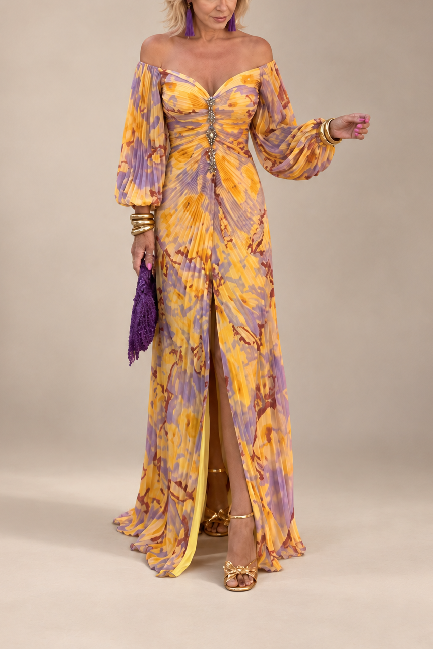 Greta™ | Vestido largo floral con escote pronunciado