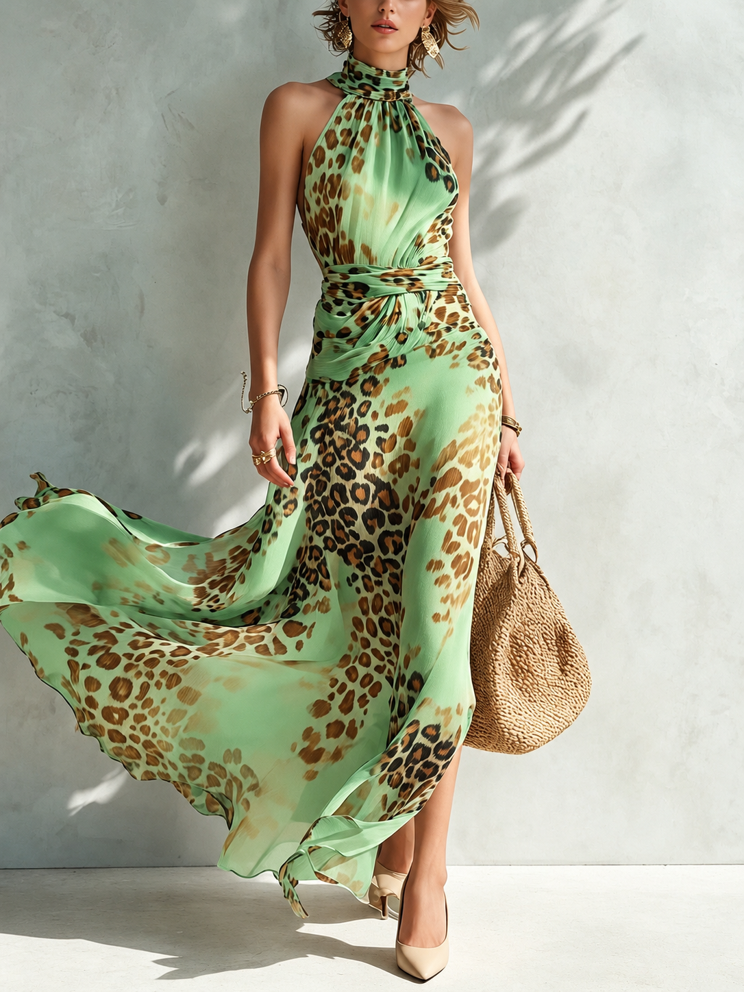 DANIELA | VESTIDO LARGO GLAMUROSO CON ESTAMPADO ANIMAL