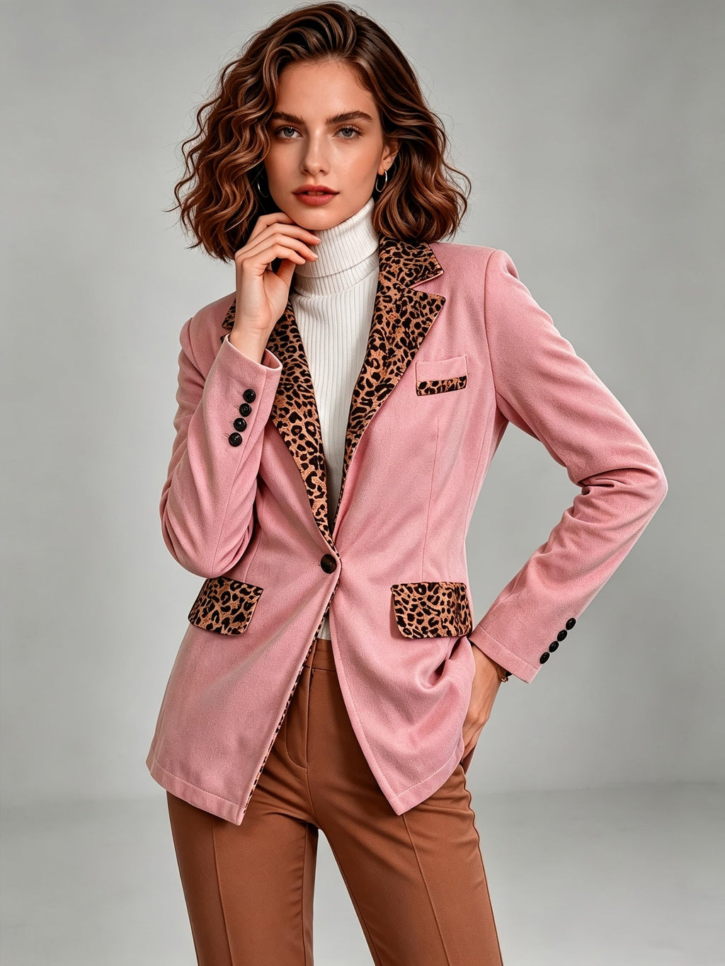 Clementine | Blazer entallado de terciopelo con detalles de leopardo