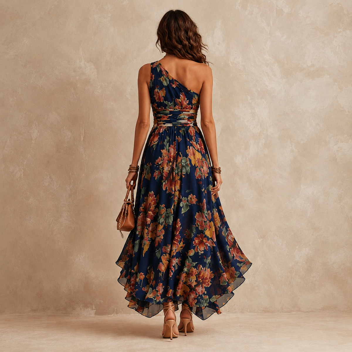 Celeste | Vestido largo floral de un hombro
