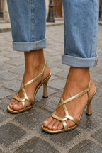 Susan | Sandalias de Tacón Doradas con Tiras