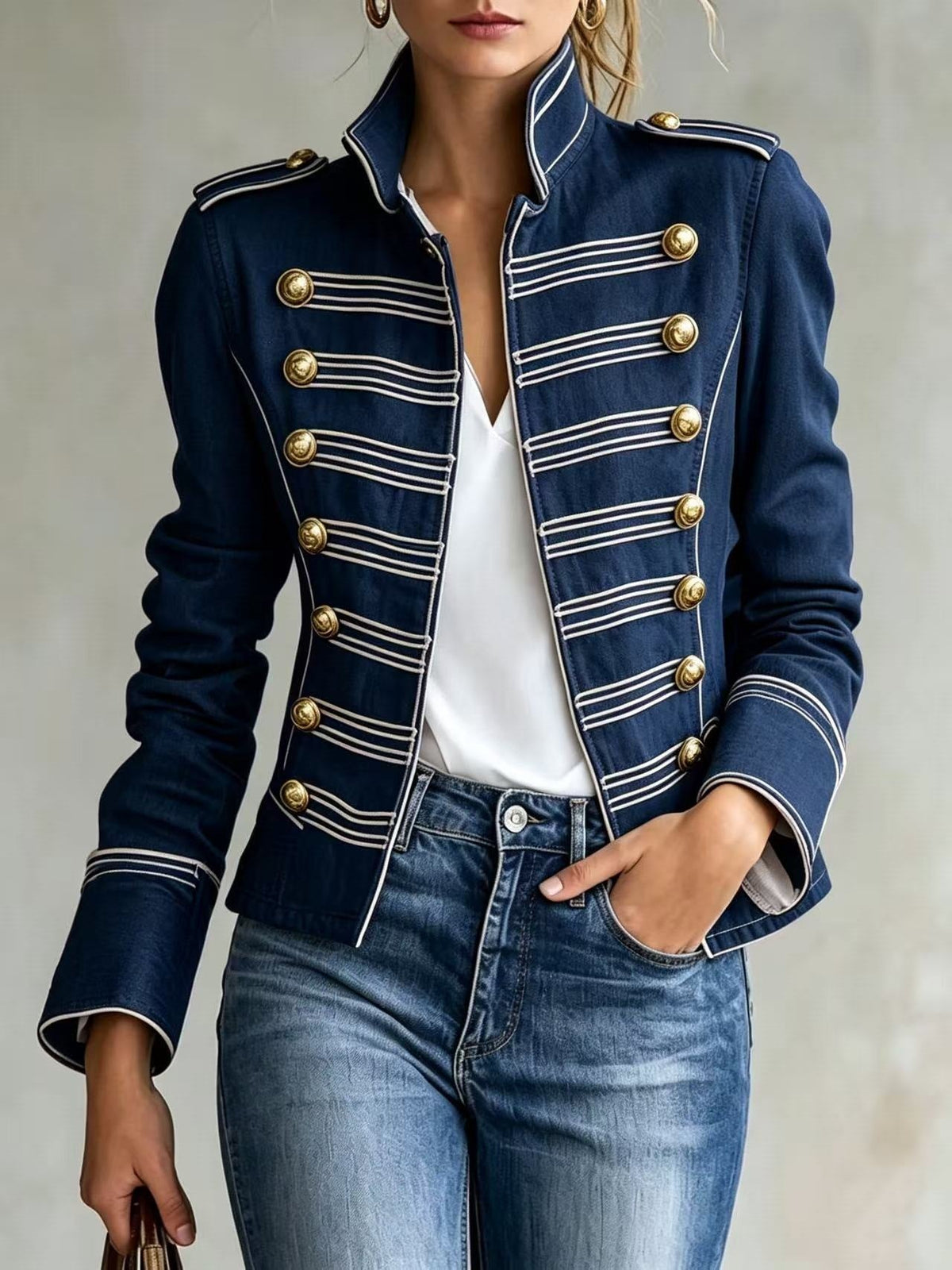 Marion | Chaqueta vaquera de estilo militar con botones dorados