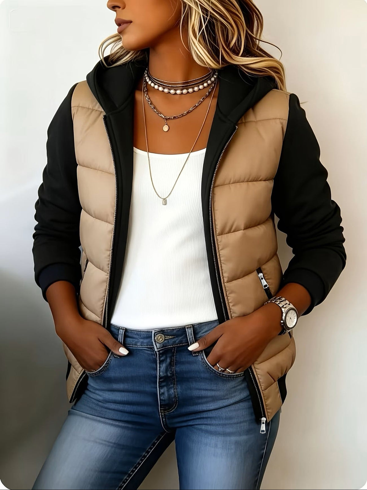 Nina | Chaqueta acolchada con capucha y bloques de color