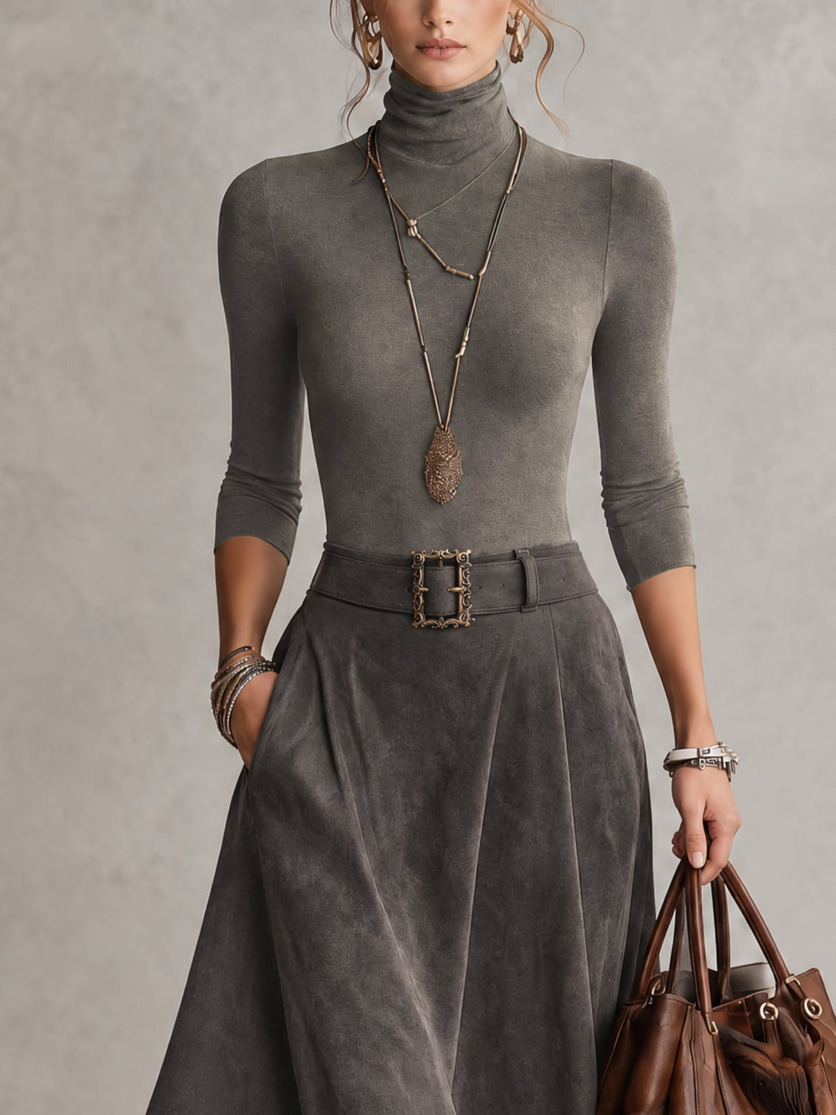 Francesca | Conjunto de dos piezas con jersey de cuello alto y falda midi asimétrica