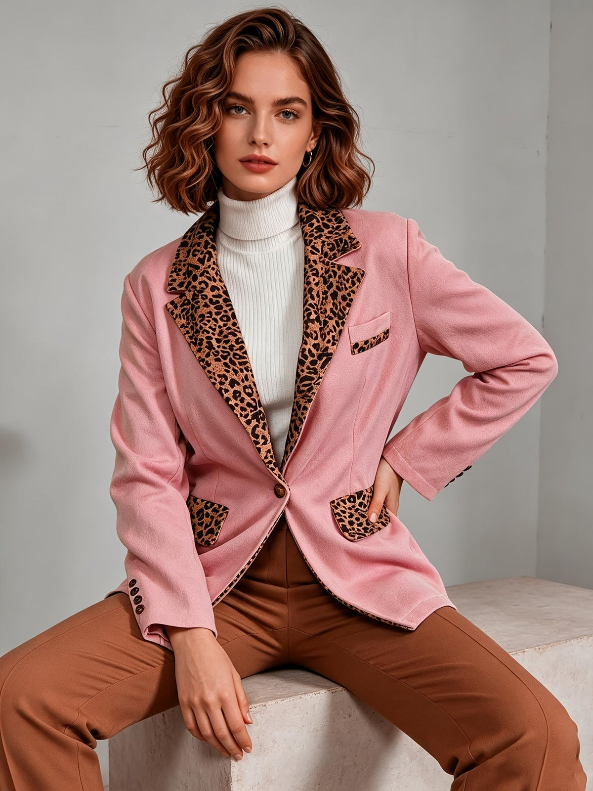 Clementine | Blazer entallado de terciopelo con detalles de leopardo