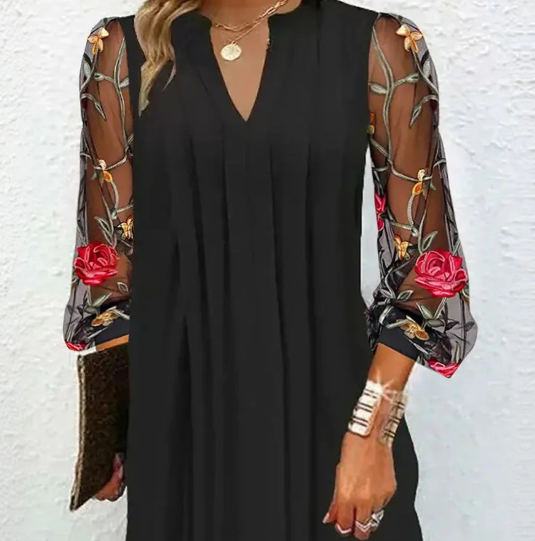 Camille | Vestido elegante con mangas bordadas