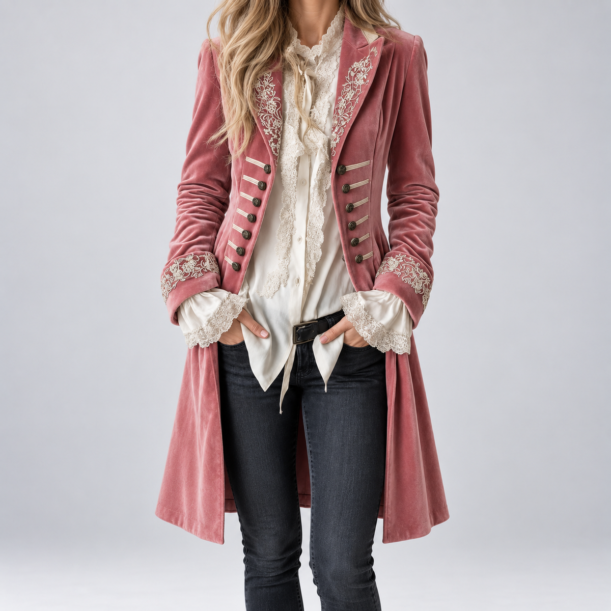 Philomena | Chaqueta larga de terciopelo bordado