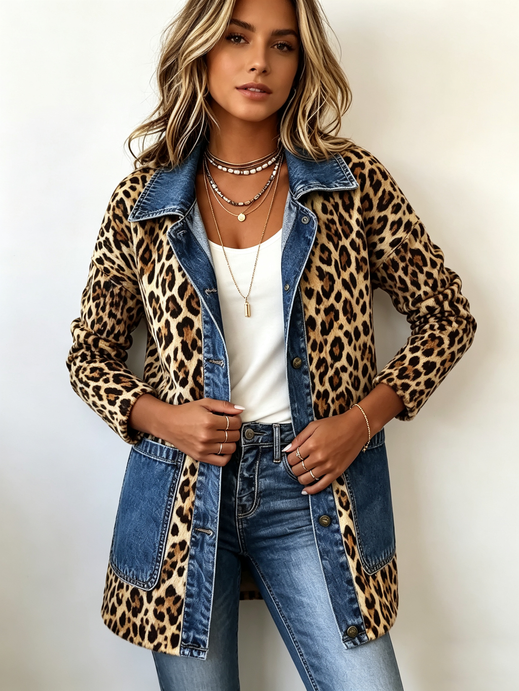 Lorena | Chaqueta Larga de Leopardo con Denim