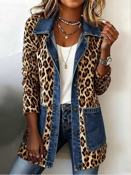 Lorena | Chaqueta Larga de Leopardo con Denim